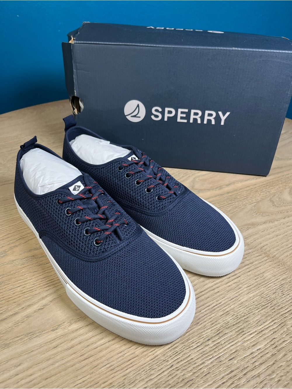New! Sperry Men’s Top Sider Seabreeze Mesh Sneakers Navy Blue Marine Size 8.5